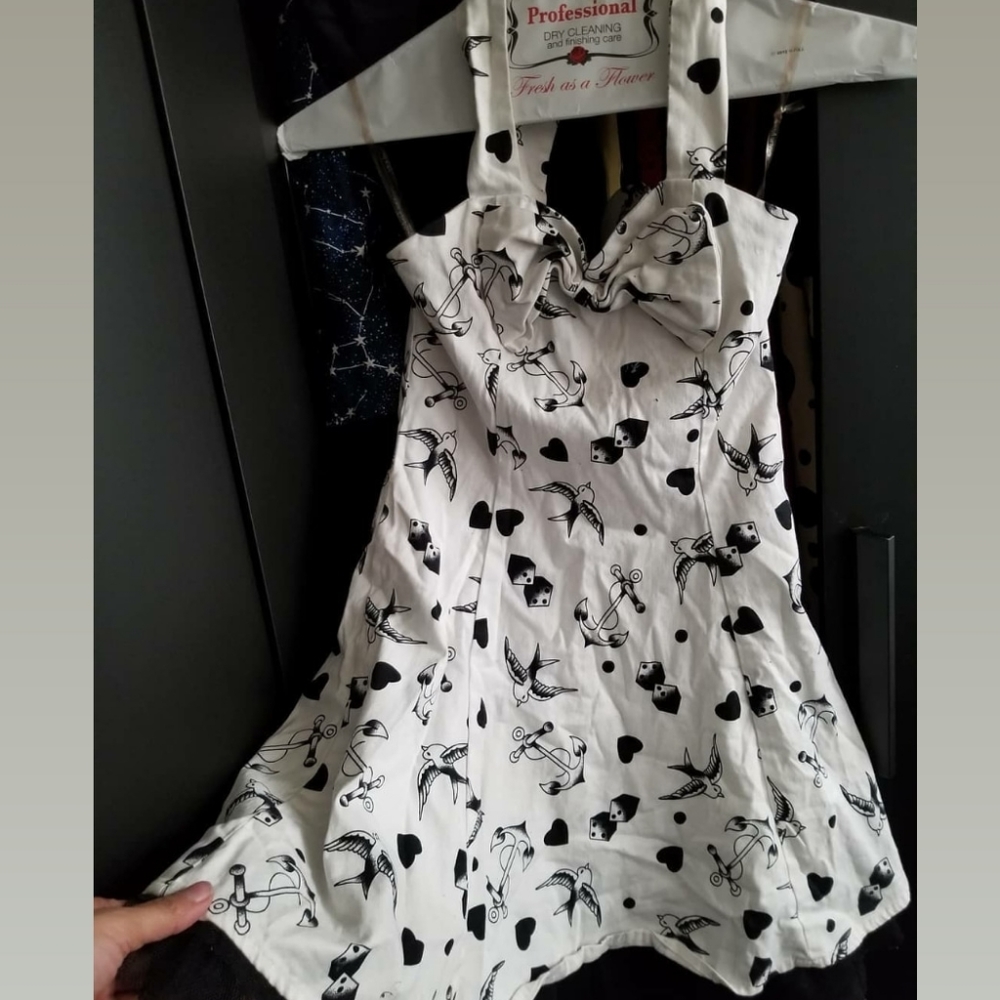 White & black tattoo print halter dress